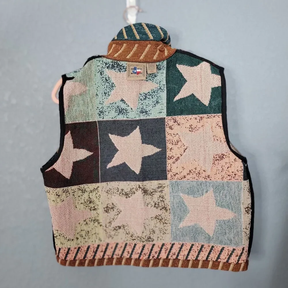 Vintage Don’t Mess With Texas  XL Tapestry Vest Western Star Patchwork Stars 90s